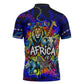 African Wildlife Born Wild Zipper Polo Shirt Colorful Graffiti Street Art - Tribal Safari Lion Elephant