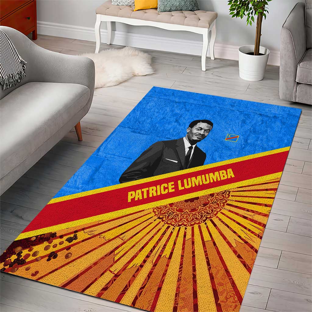 Patrice Lumumba Area Rug with Congolese Flag Colors and African History Quote - African Pride
