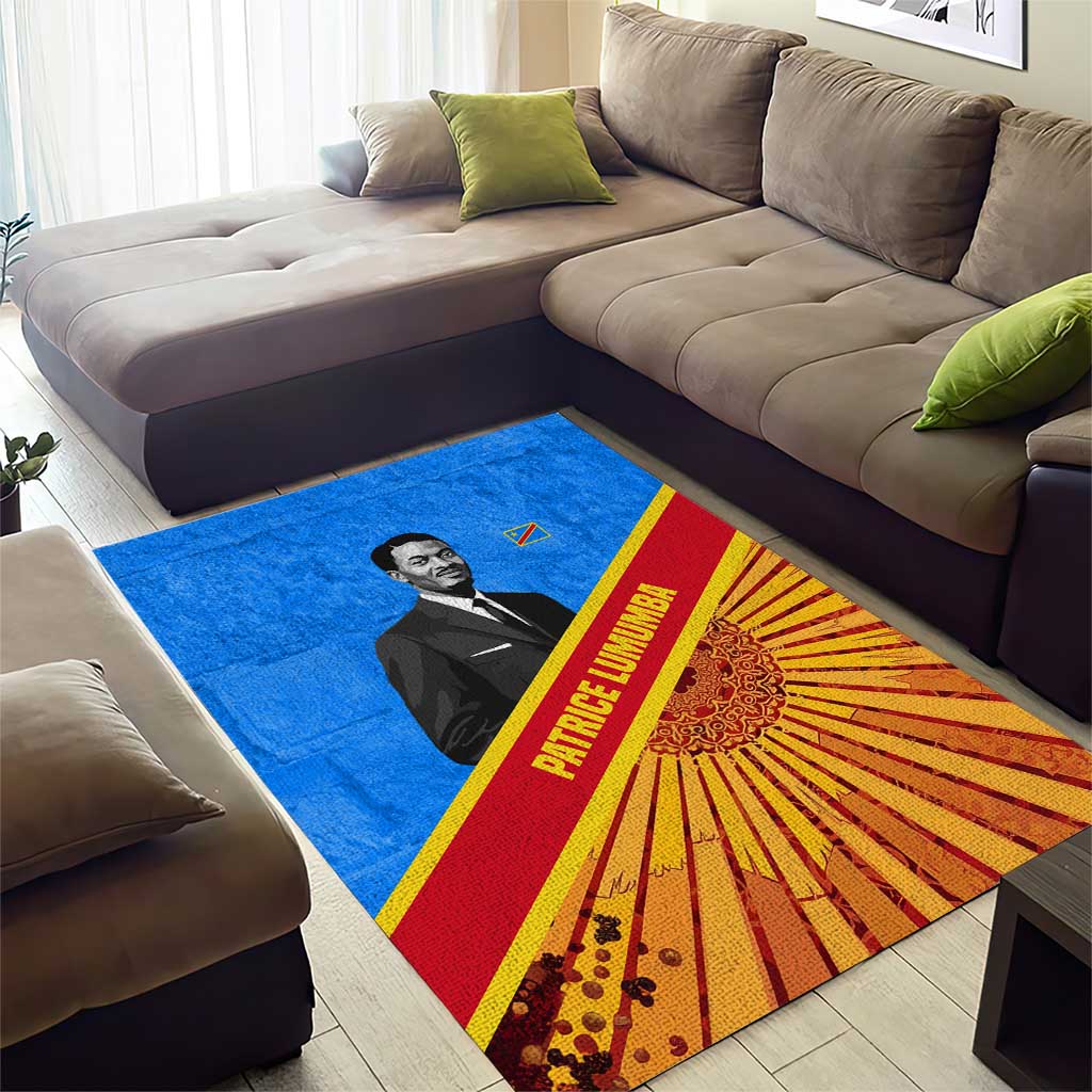 Patrice Lumumba Area Rug with Congolese Flag Colors and African History Quote - African Pride