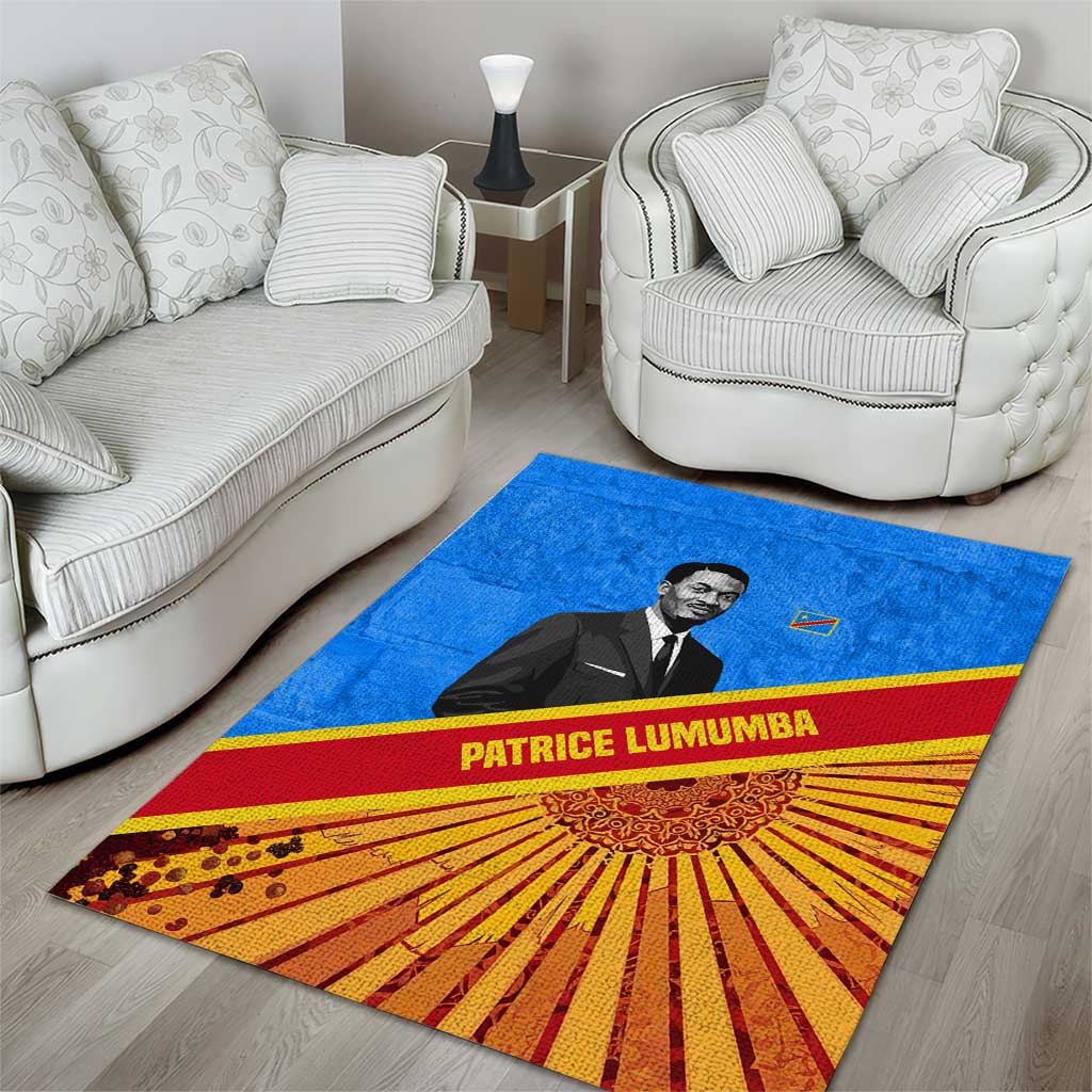 Patrice Lumumba Area Rug with Congolese Flag Colors and African History Quote - African Pride