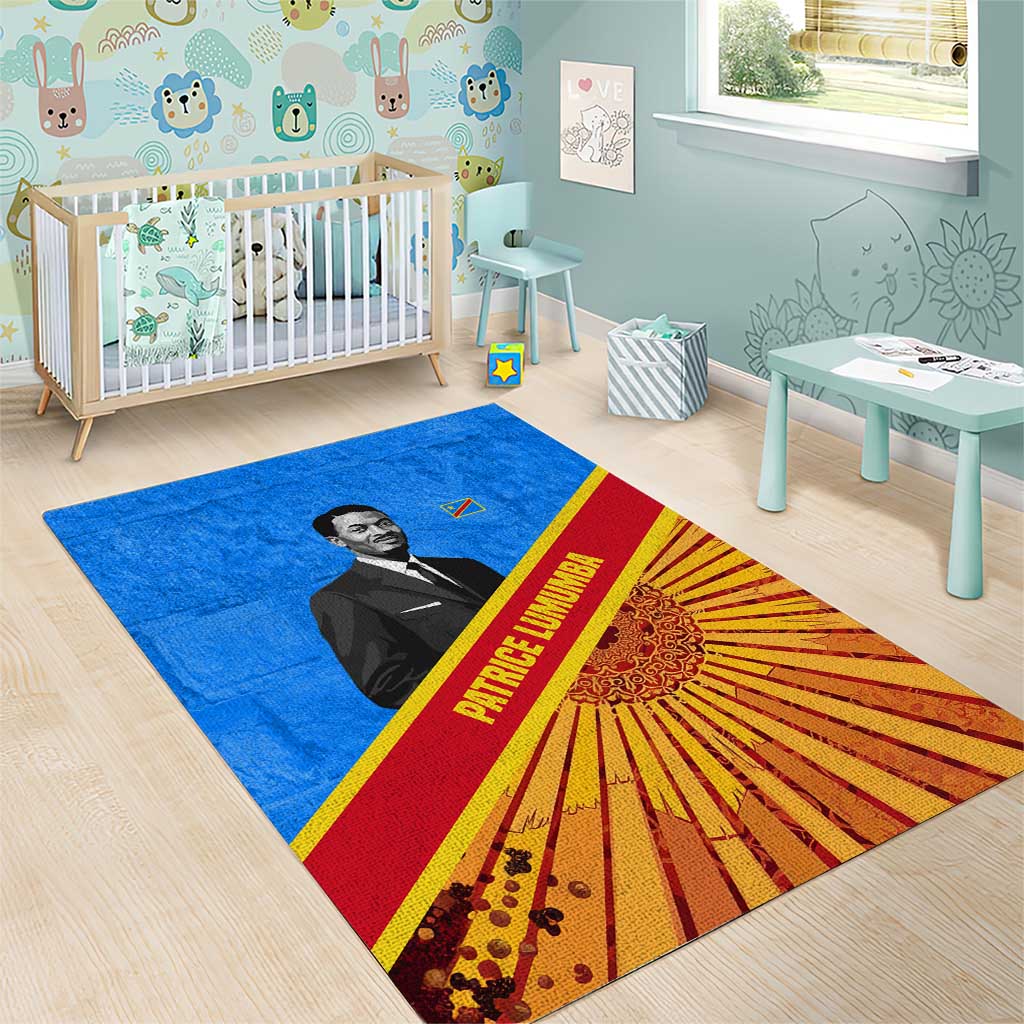 Patrice Lumumba Area Rug with Congolese Flag Colors and African History Quote - African Pride