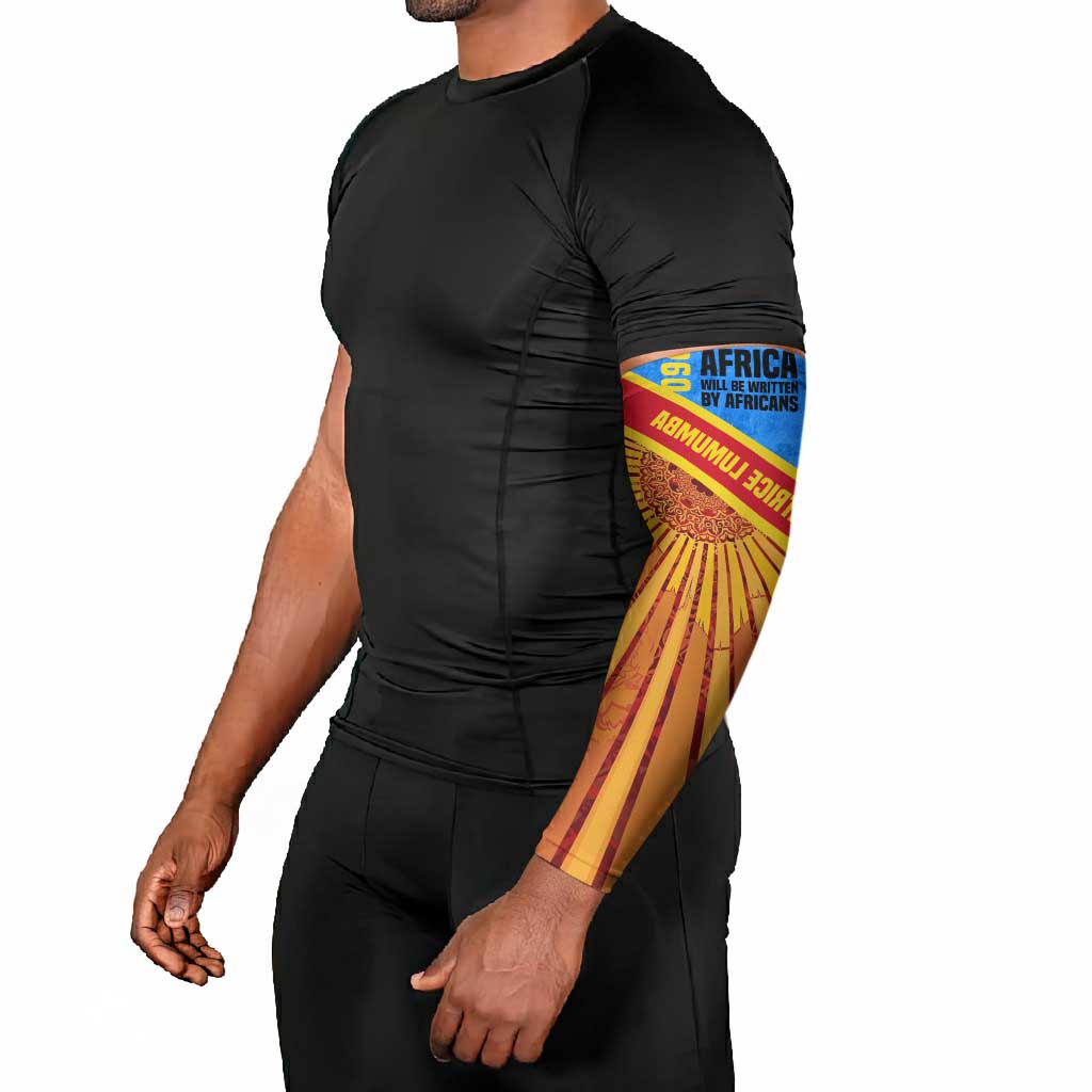 Patrice Lumumba Arm Sleeves with Congolese Flag Colors and African History Quote - African Pride