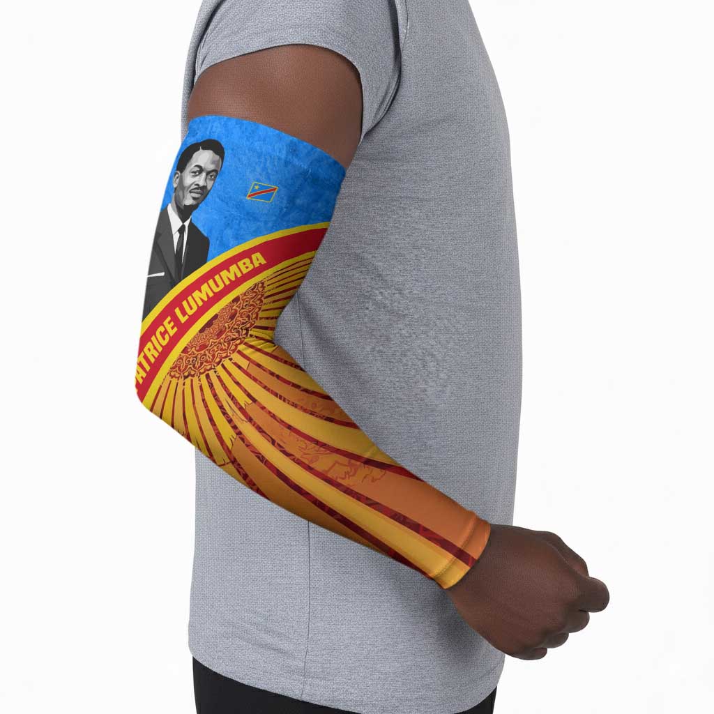 Patrice Lumumba Arm Sleeves with Congolese Flag Colors and African History Quote - African Pride
