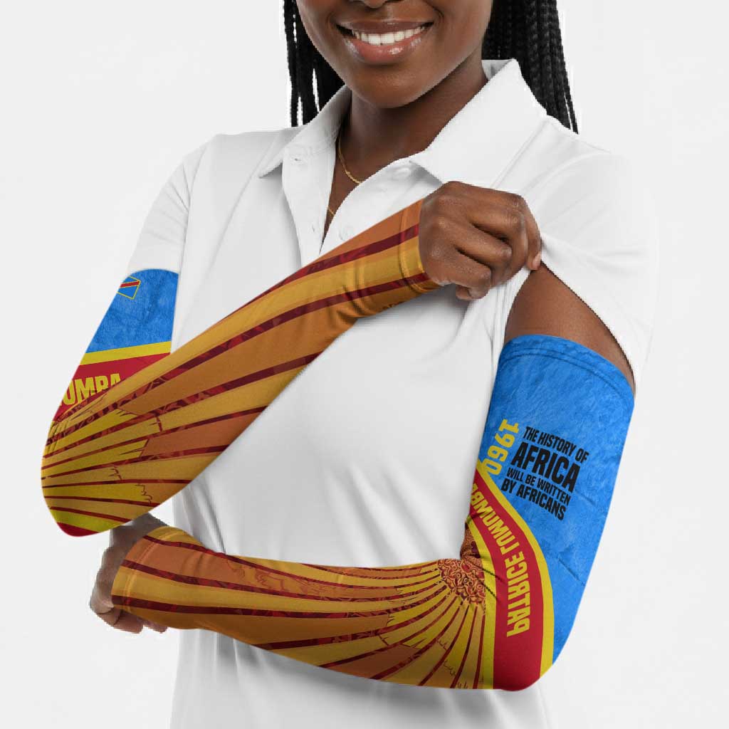 Patrice Lumumba Arm Sleeves with Congolese Flag Colors and African History Quote - African Pride