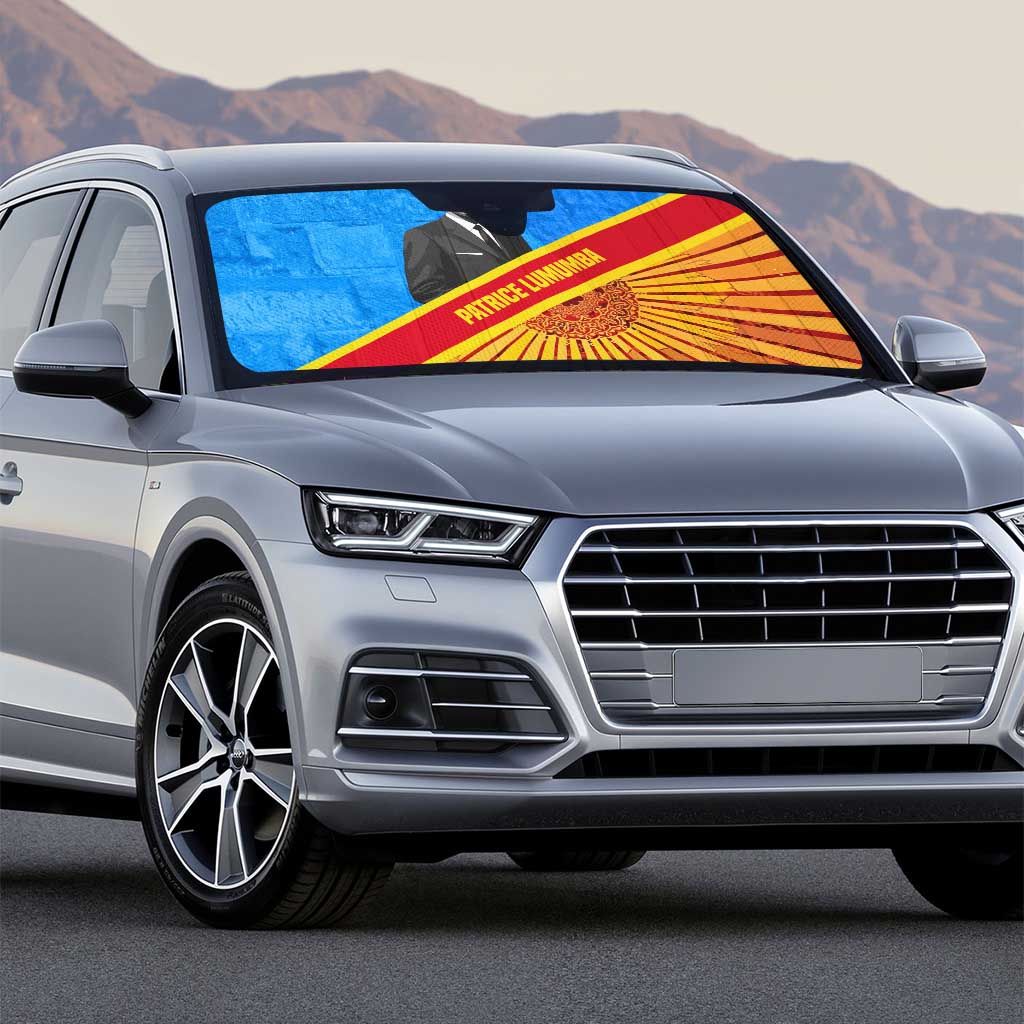 Patrice Lumumba Auto Sun Shade with Congolese Flag Colors and African History Quote - African Pride