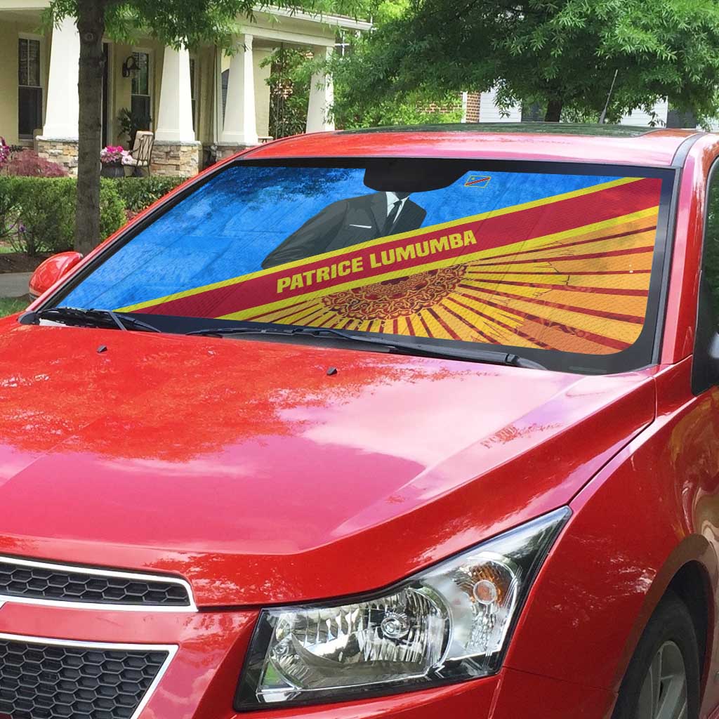 Patrice Lumumba Auto Sun Shade with Congolese Flag Colors and African History Quote - African Pride