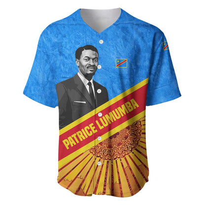 Patrice Lumumba Baseball Jersey with Congolese Flag Colors and African History Quote - African Pride