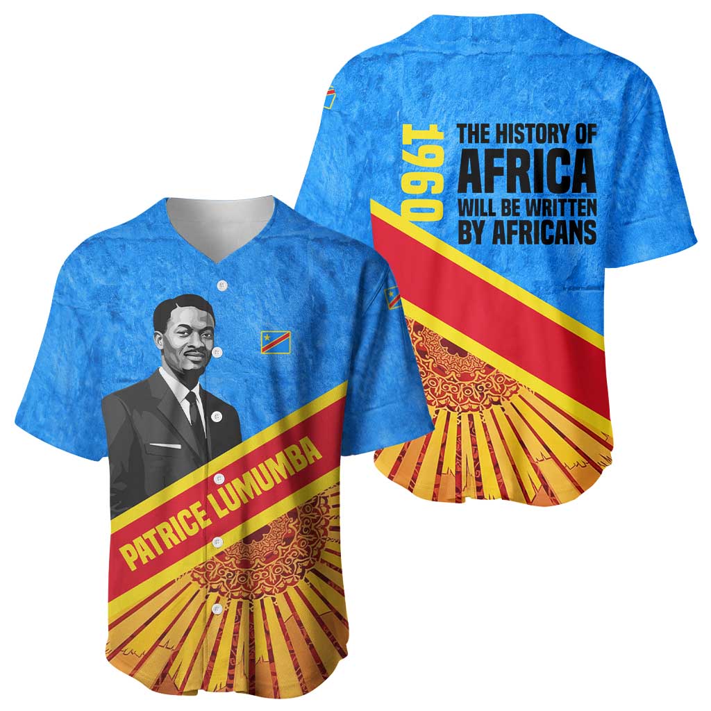 Patrice Lumumba Baseball Jersey with Congolese Flag Colors and African History Quote - African Pride