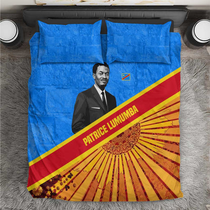 Patrice Lumumba Bedding Set with Congolese Flag Colors and African History Quote - African Pride
