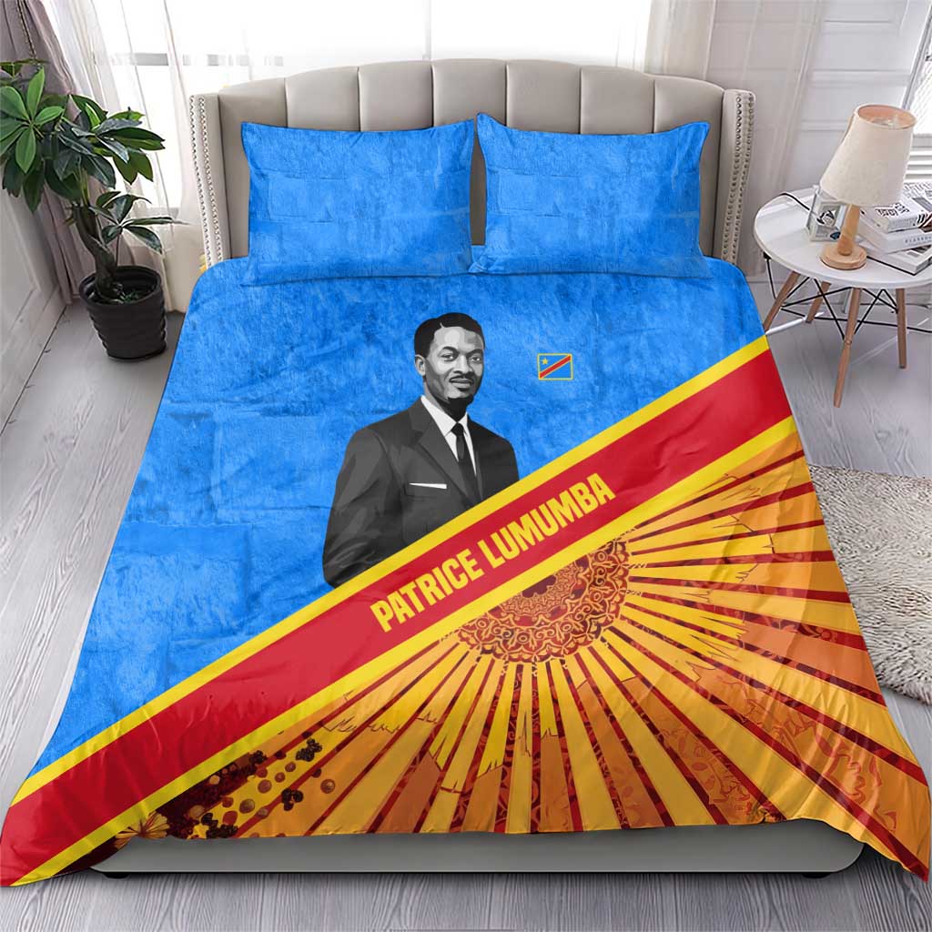 Patrice Lumumba Bedding Set with Congolese Flag Colors and African History Quote - African Pride