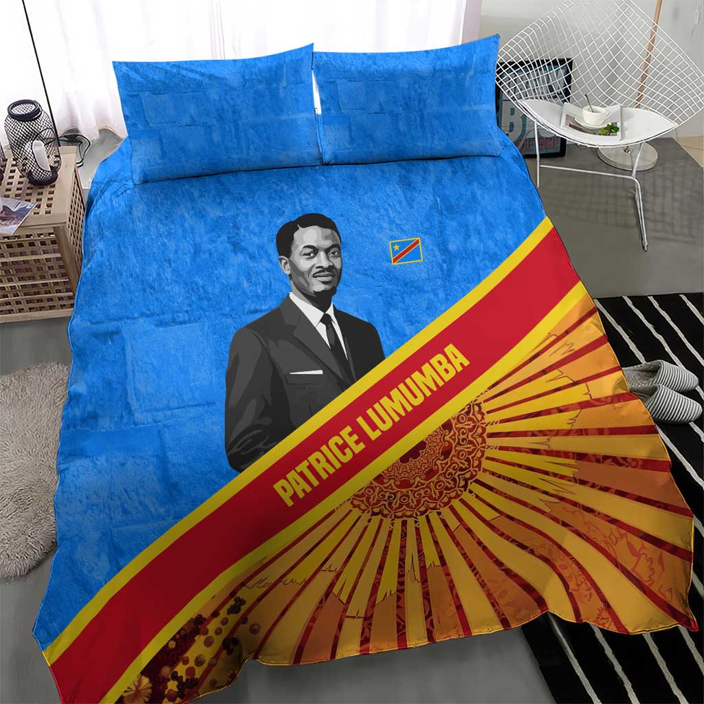 Patrice Lumumba Bedding Set with Congolese Flag Colors and African History Quote - African Pride