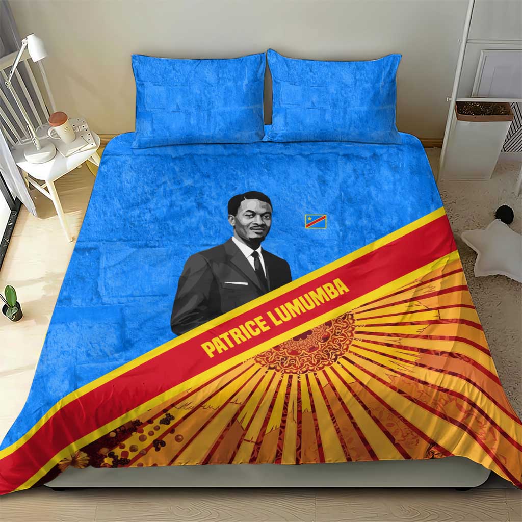 Patrice Lumumba Bedding Set with Congolese Flag Colors and African History Quote - African Pride