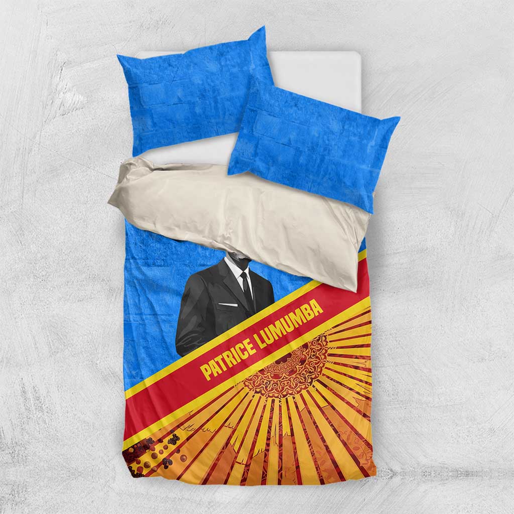 Patrice Lumumba Bedding Set with Congolese Flag Colors and African History Quote - African Pride