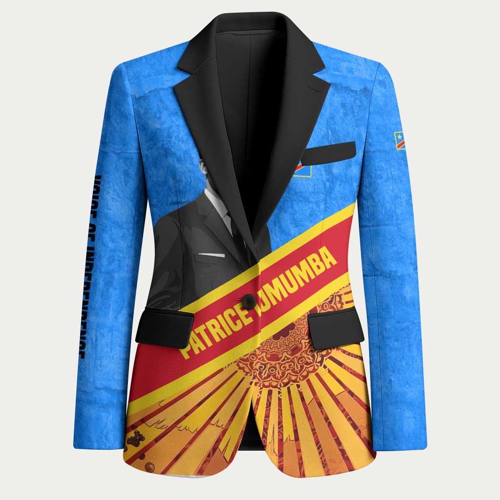Patrice Lumumba Blazer with Congolese Flag Colors and African History Quote - African Pride