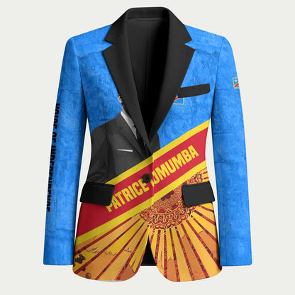 Patrice Lumumba Blazer with Congolese Flag Colors and African History Quote - African Pride