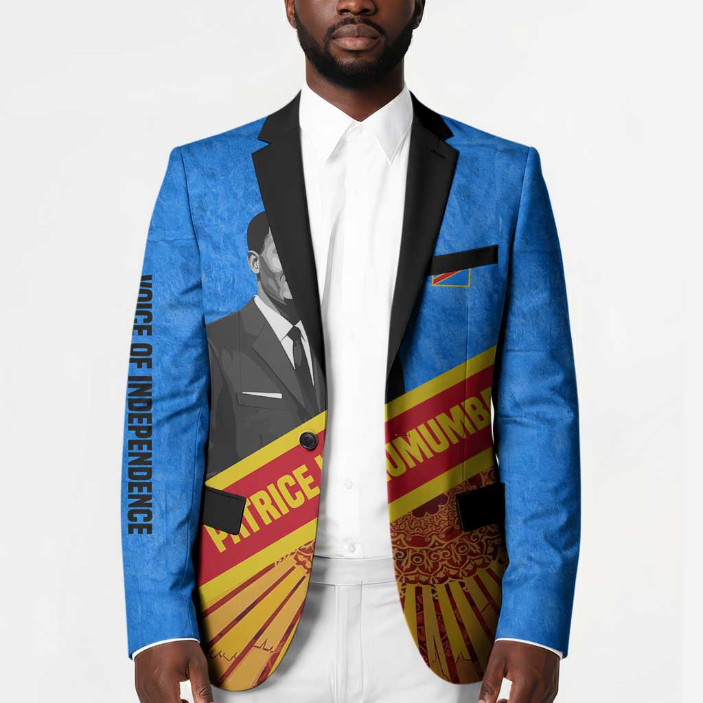 Patrice Lumumba Blazer with Congolese Flag Colors and African History Quote - African Pride