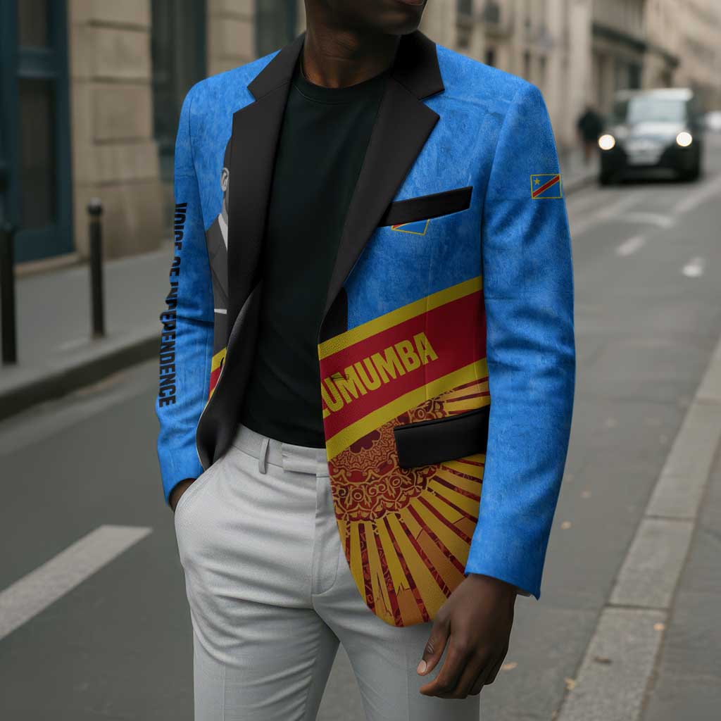 Patrice Lumumba Blazer with Congolese Flag Colors and African History Quote - African Pride