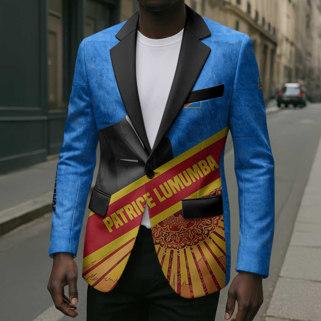 Patrice Lumumba Blazer with Congolese Flag Colors and African History Quote - African Pride
