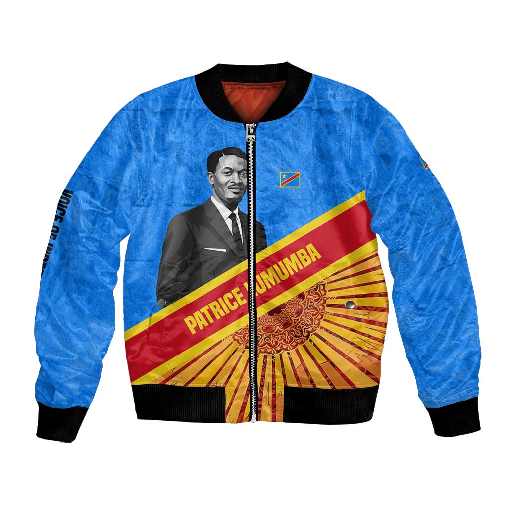 Patrice Lumumba Bomber Jacket with Congolese Flag Colors and African History Quote - African Pride