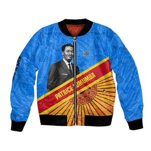Patrice Lumumba Bomber Jacket with Congolese Flag Colors and African History Quote - African Pride