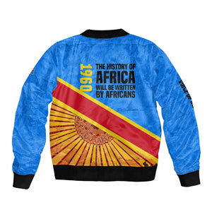Patrice Lumumba Bomber Jacket with Congolese Flag Colors and African History Quote - African Pride