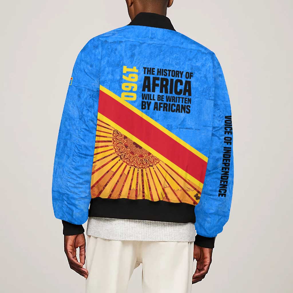 Patrice Lumumba Bomber Jacket with Congolese Flag Colors and African History Quote - African Pride