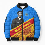 Patrice Lumumba Bomber Puffer Jacket with Congolese Flag Colors and African History Quote - African Pride