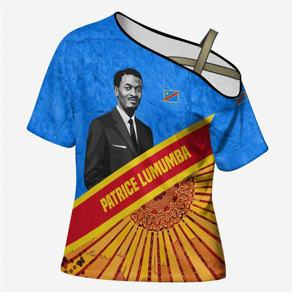 Patrice Lumumba Cross Shoulder Shirt with Congolese Flag Colors and African History Quote - African Pride