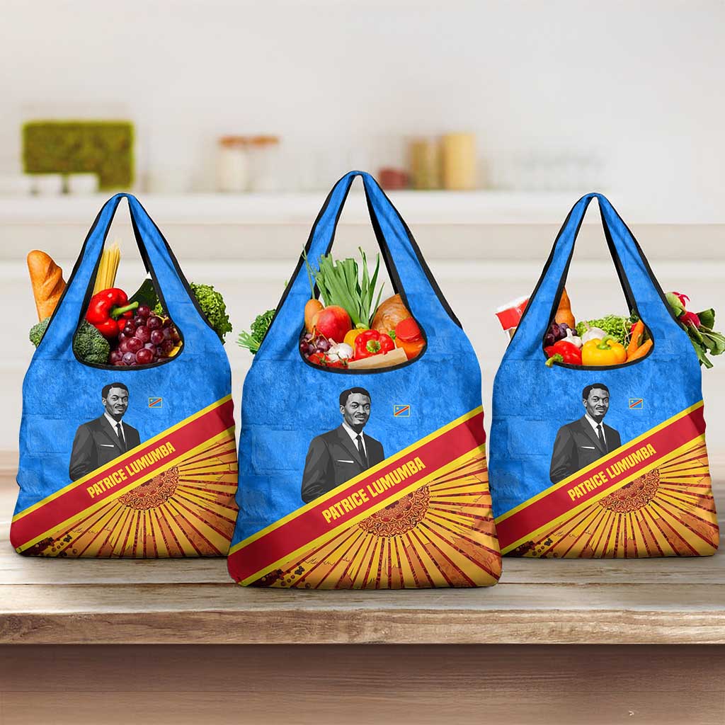 Patrice Lumumba Grocery Bag with Congolese Flag Colors and African History Quote - African Pride