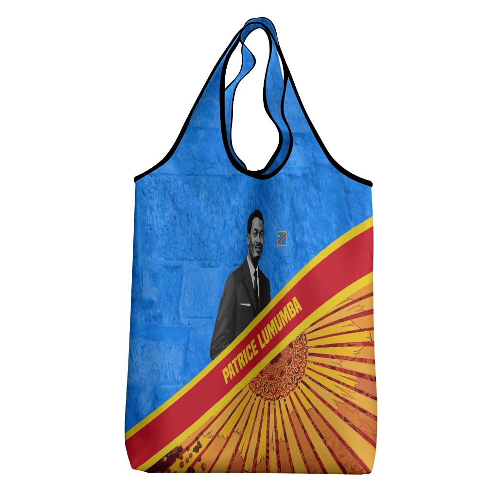 Patrice Lumumba Grocery Bag with Congolese Flag Colors and African History Quote - African Pride