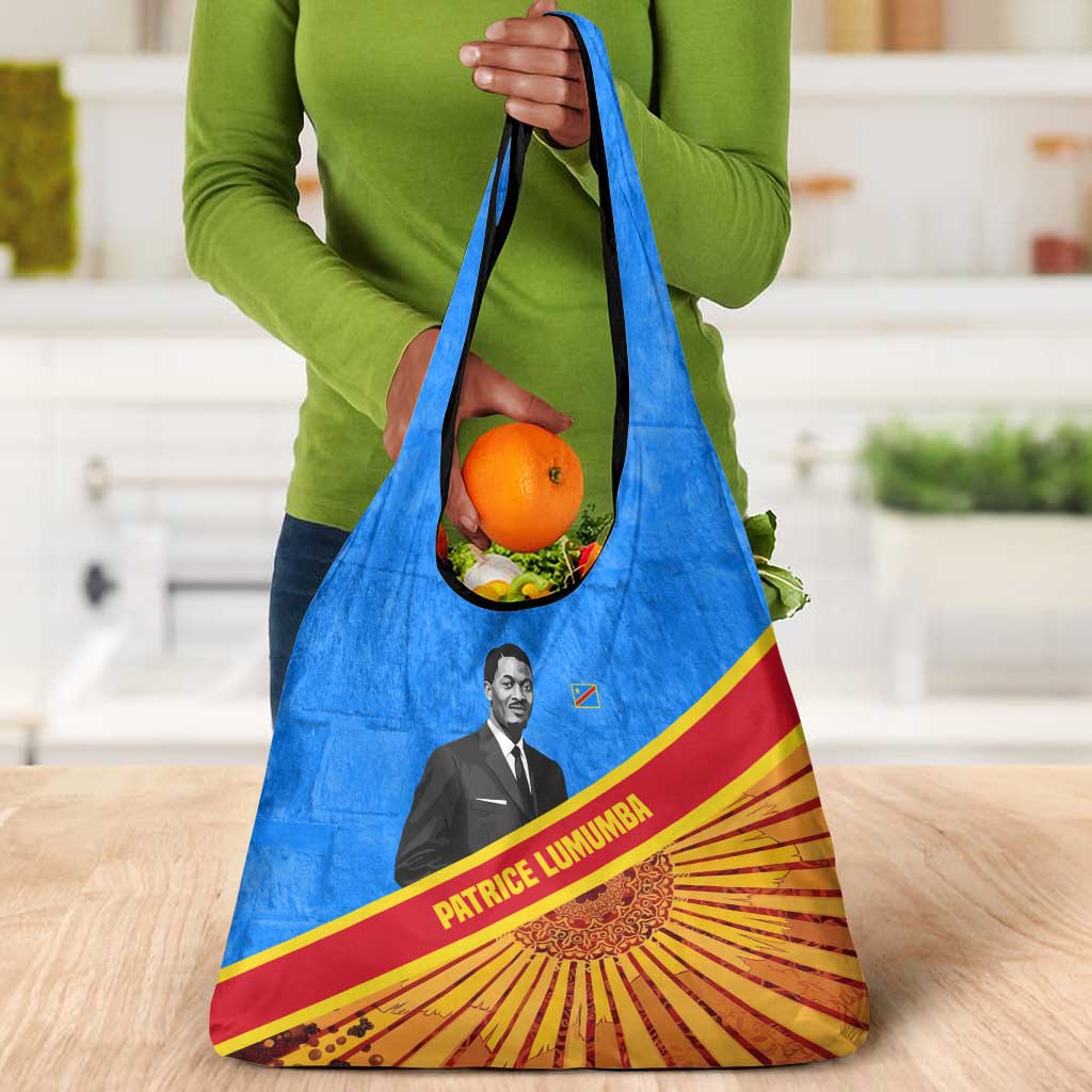 Patrice Lumumba Grocery Bag with Congolese Flag Colors and African History Quote - African Pride