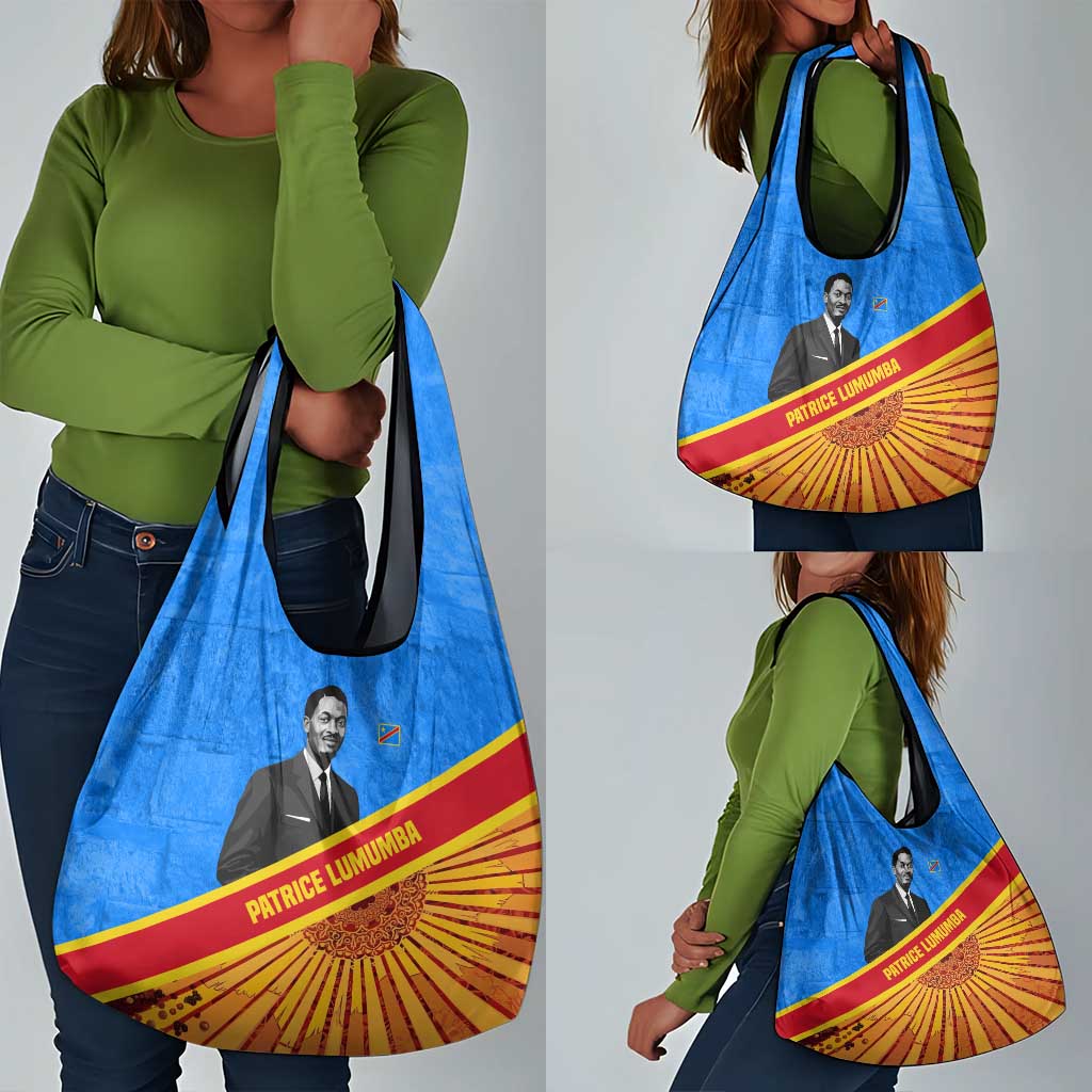 Patrice Lumumba Grocery Bag with Congolese Flag Colors and African History Quote - African Pride