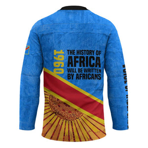 Patrice Lumumba Hockey Jersey with Congolese Flag Colors and African History Quote - African Pride