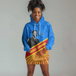 Patrice Lumumba Hoodie Dress with Congolese Flag Colors and African History Quote - African Pride