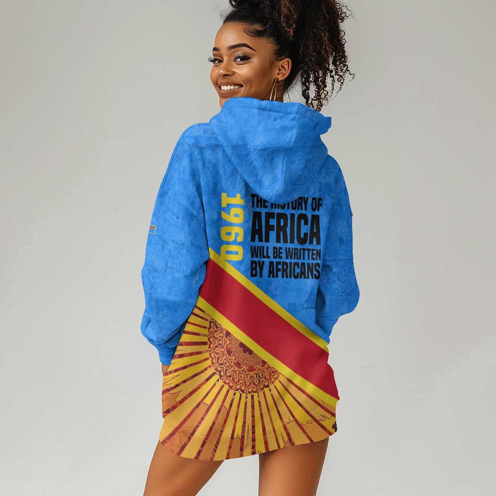 Patrice Lumumba Hoodie Dress with Congolese Flag Colors and African History Quote - African Pride