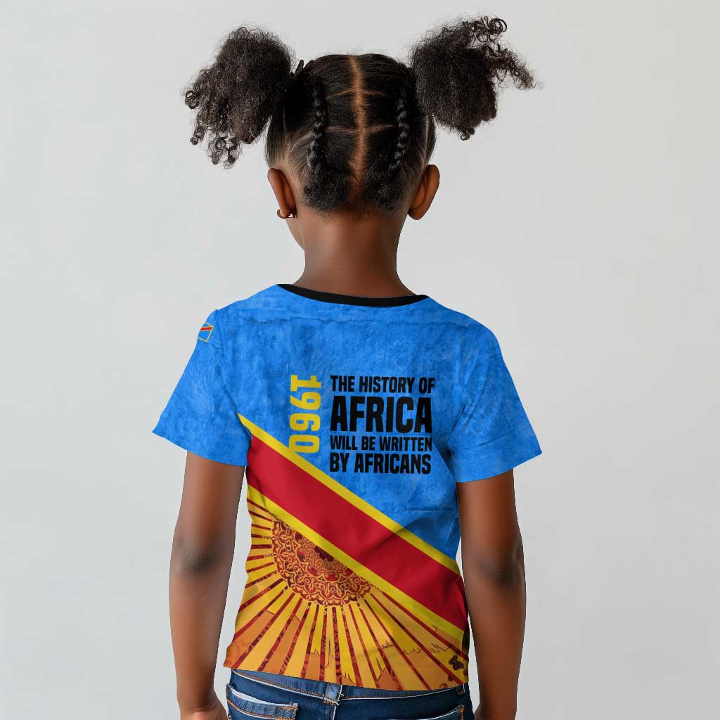 Patrice Lumumba Kid T shirt with Congolese Flag Colors and African History Quote - African Pride