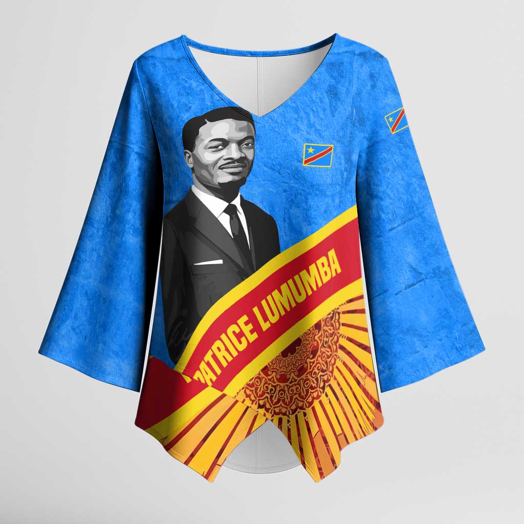 Patrice Lumumba Kimono Sleeve Blouse with Congolese Flag Colors and African History Quote - African Pride