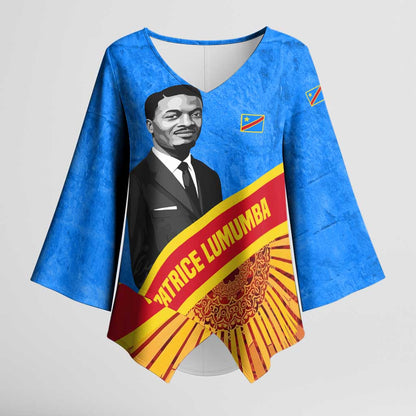 Patrice Lumumba Kimono Sleeve Blouse with Congolese Flag Colors and African History Quote - African Pride