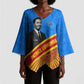 Patrice Lumumba Kimono Sleeve Blouse with Congolese Flag Colors and African History Quote - African Pride