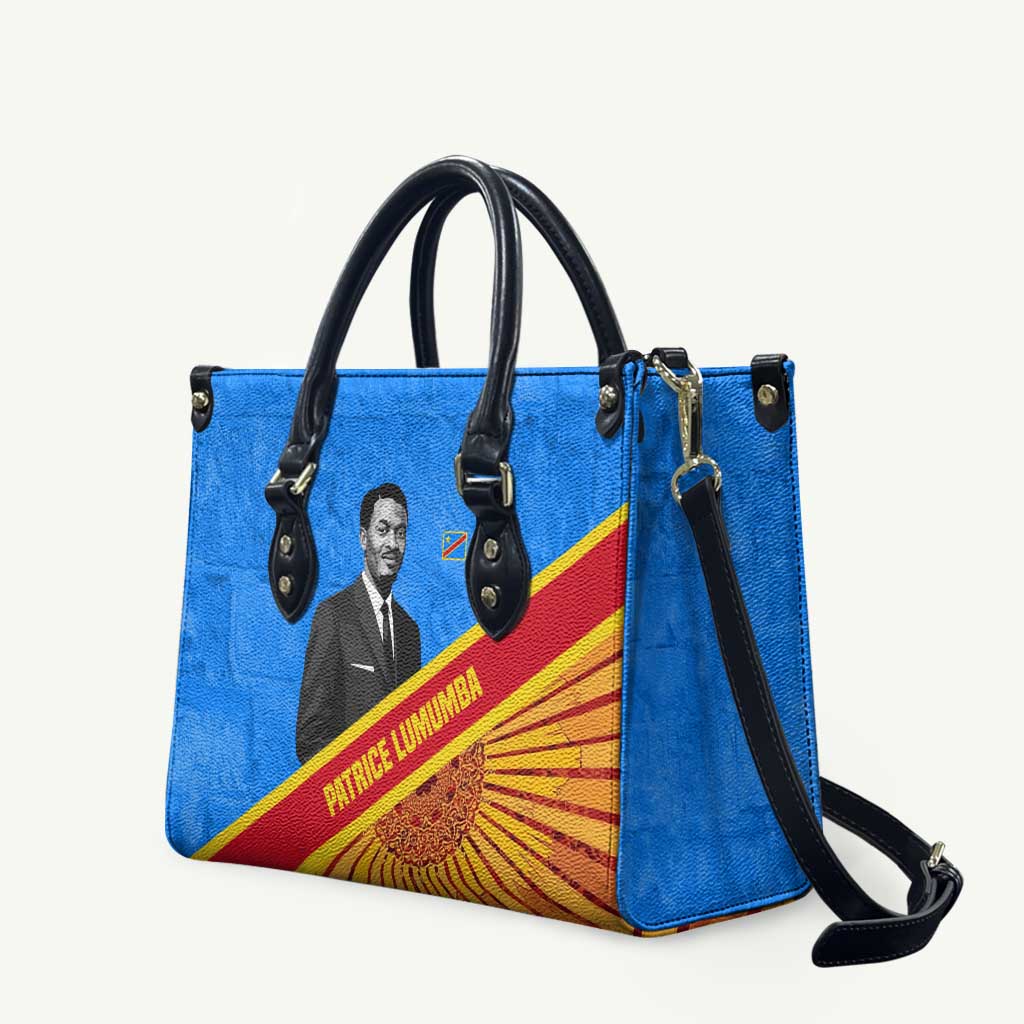 Patrice Lumumba Leather Bag with Congolese Flag Colors and African History Quote - African Pride