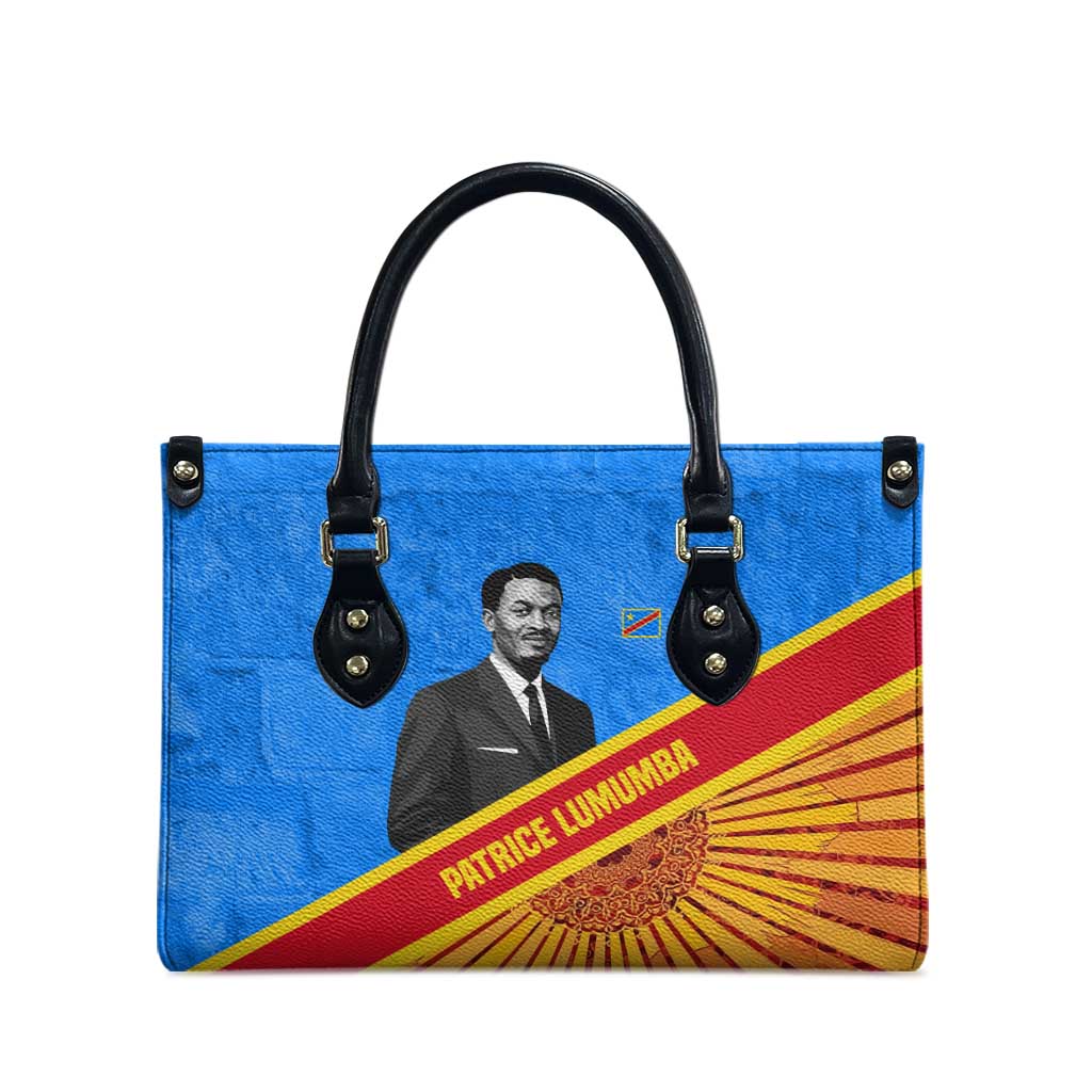 Patrice Lumumba Leather Bag with Congolese Flag Colors and African History Quote - African Pride