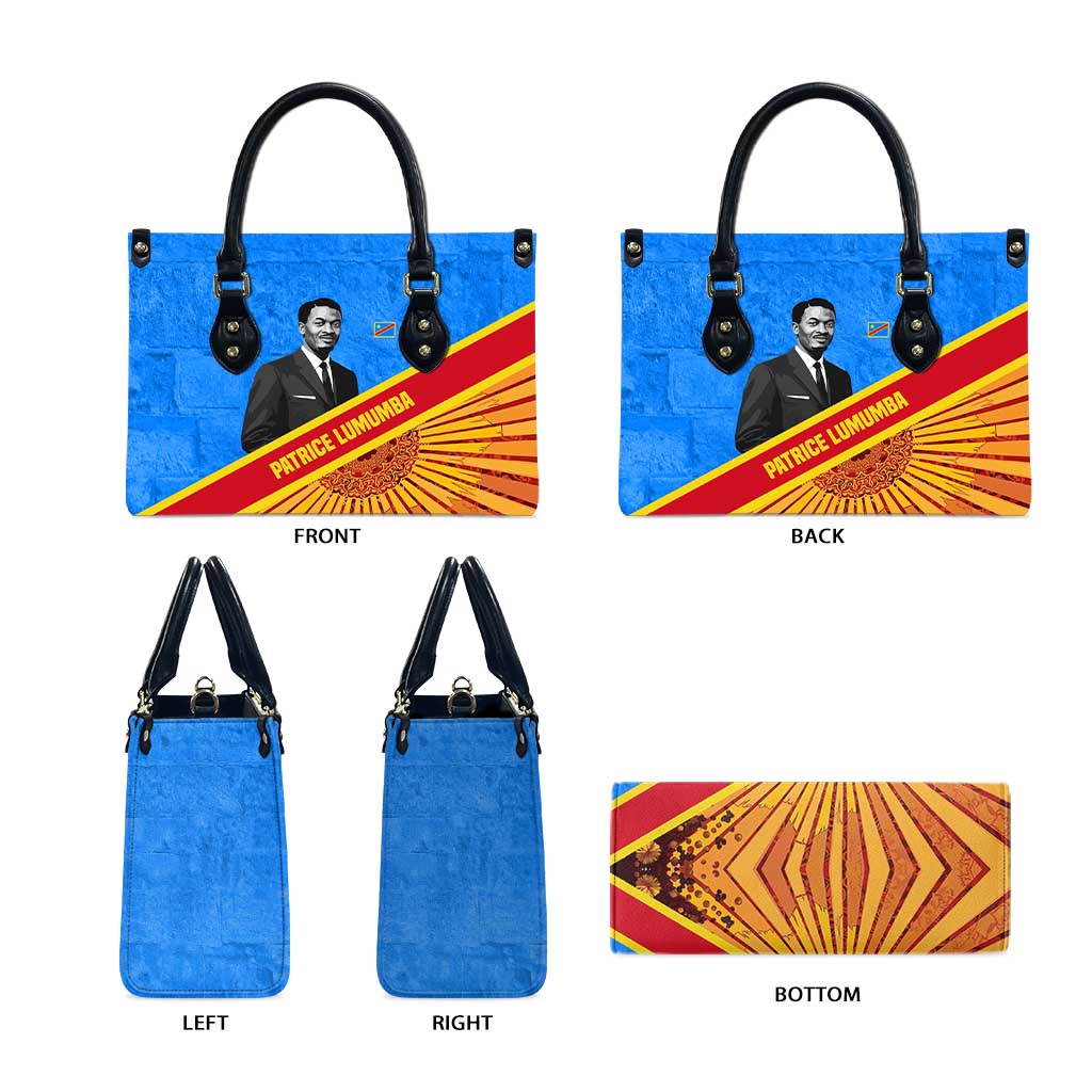Patrice Lumumba Leather Bag with Congolese Flag Colors and African History Quote - African Pride