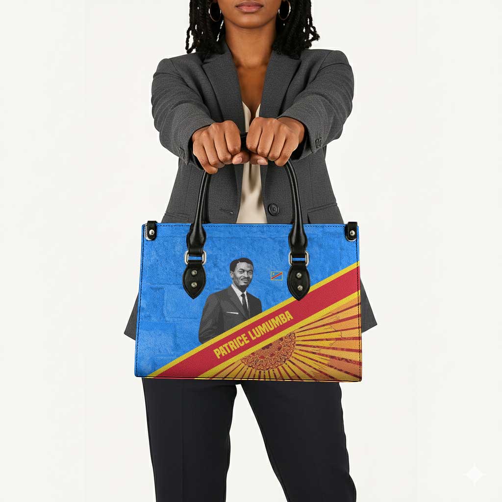 Patrice Lumumba Leather Bag with Congolese Flag Colors and African History Quote - African Pride