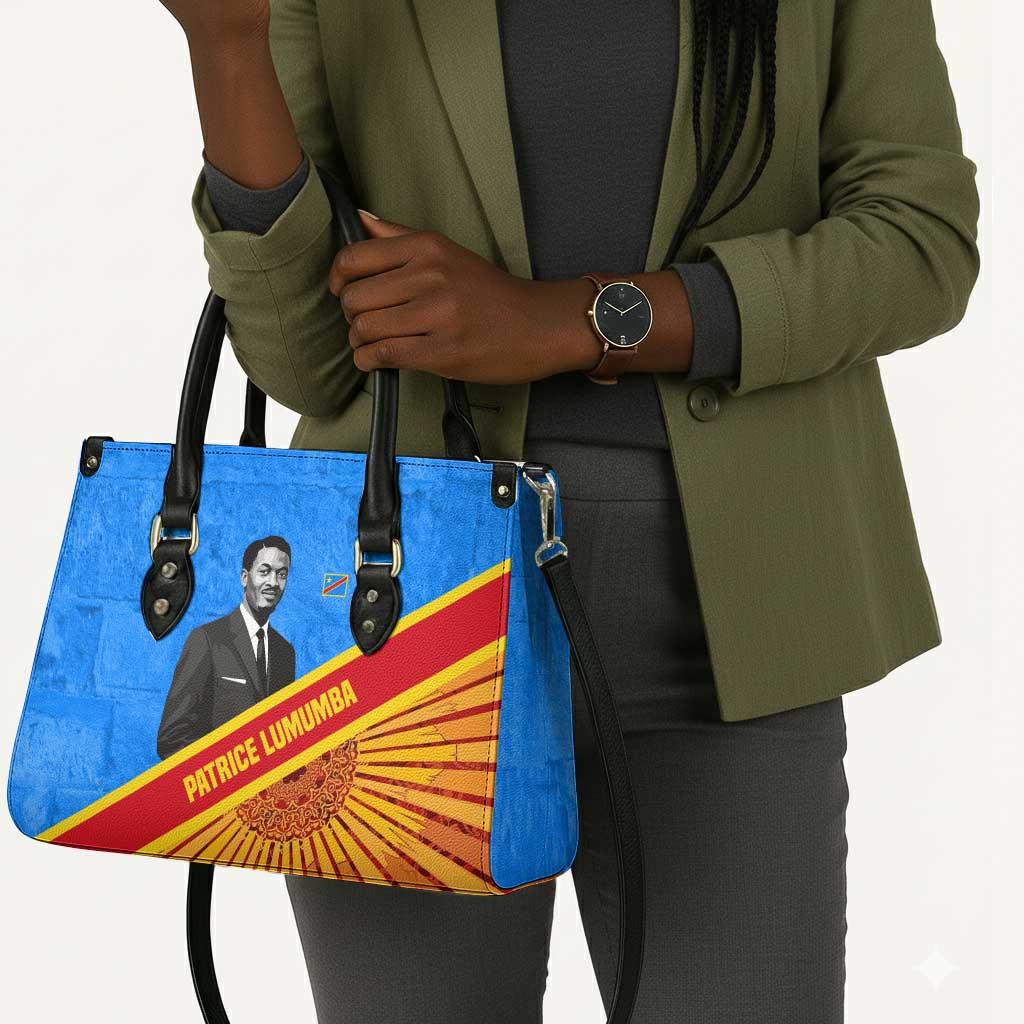 Patrice Lumumba Leather Bag with Congolese Flag Colors and African History Quote - African Pride