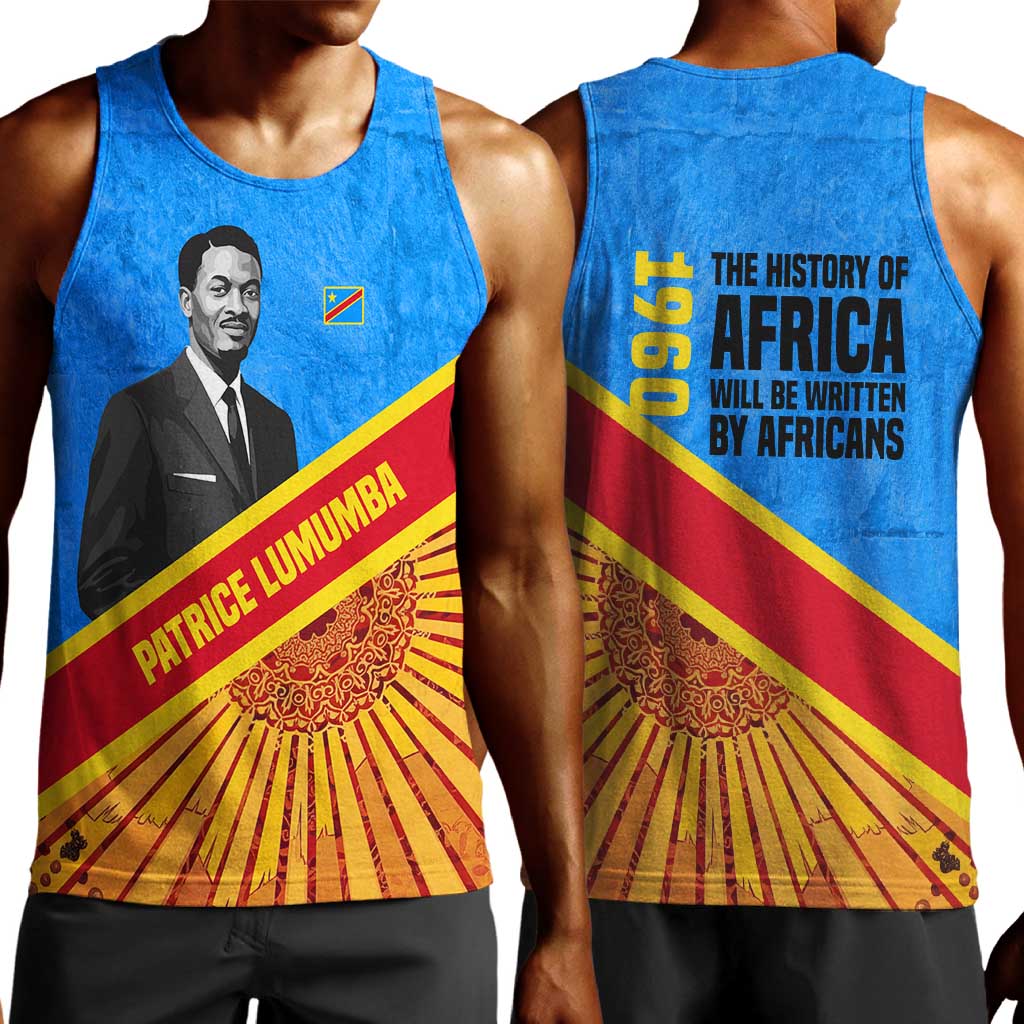 Patrice Lumumba Men Tank Top with Congolese Flag Colors and African History Quote - African Pride