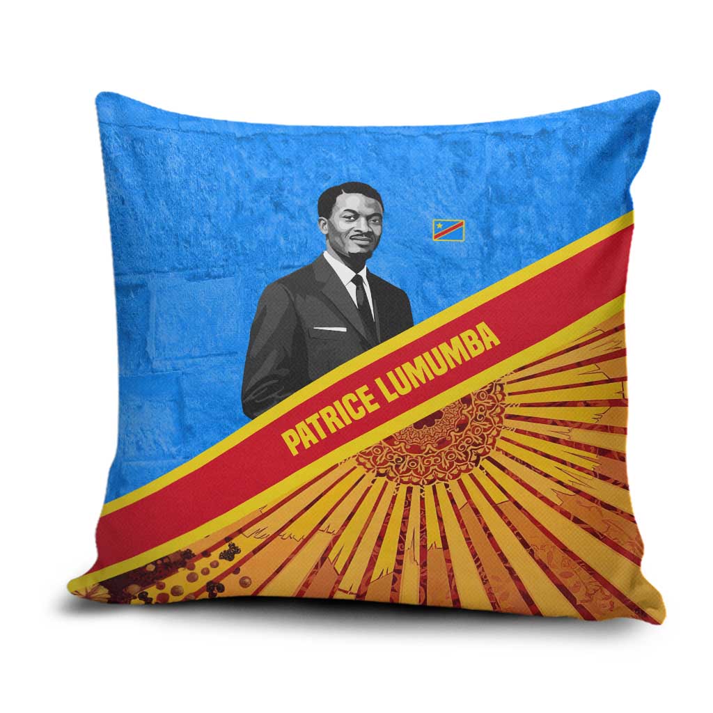 Patrice Lumumba Pillow Cover with Congolese Flag Colors and African History Quote - African Pride