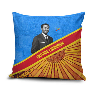 Patrice Lumumba Pillow Cover with Congolese Flag Colors and African History Quote - African Pride