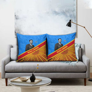 Patrice Lumumba Pillow Cover with Congolese Flag Colors and African History Quote - African Pride