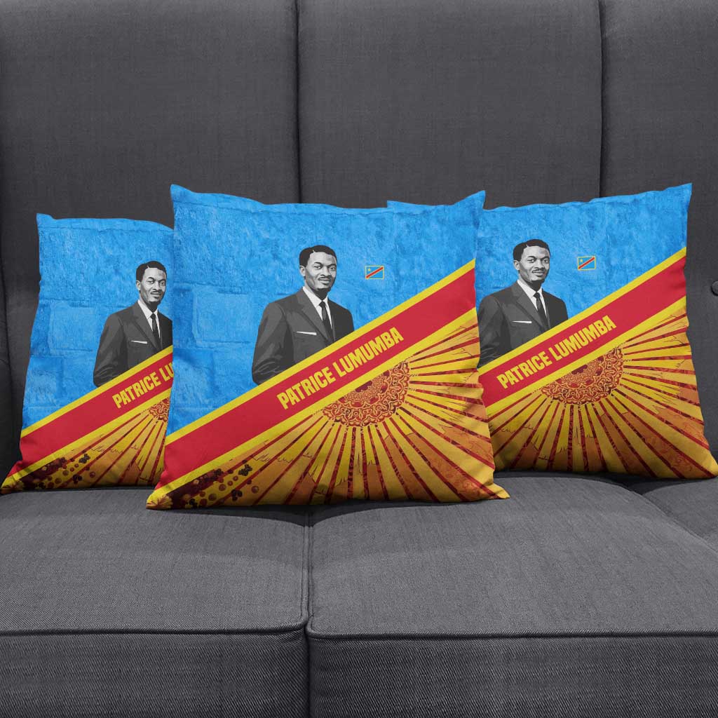 Patrice Lumumba Pillow Cover with Congolese Flag Colors and African History Quote - African Pride