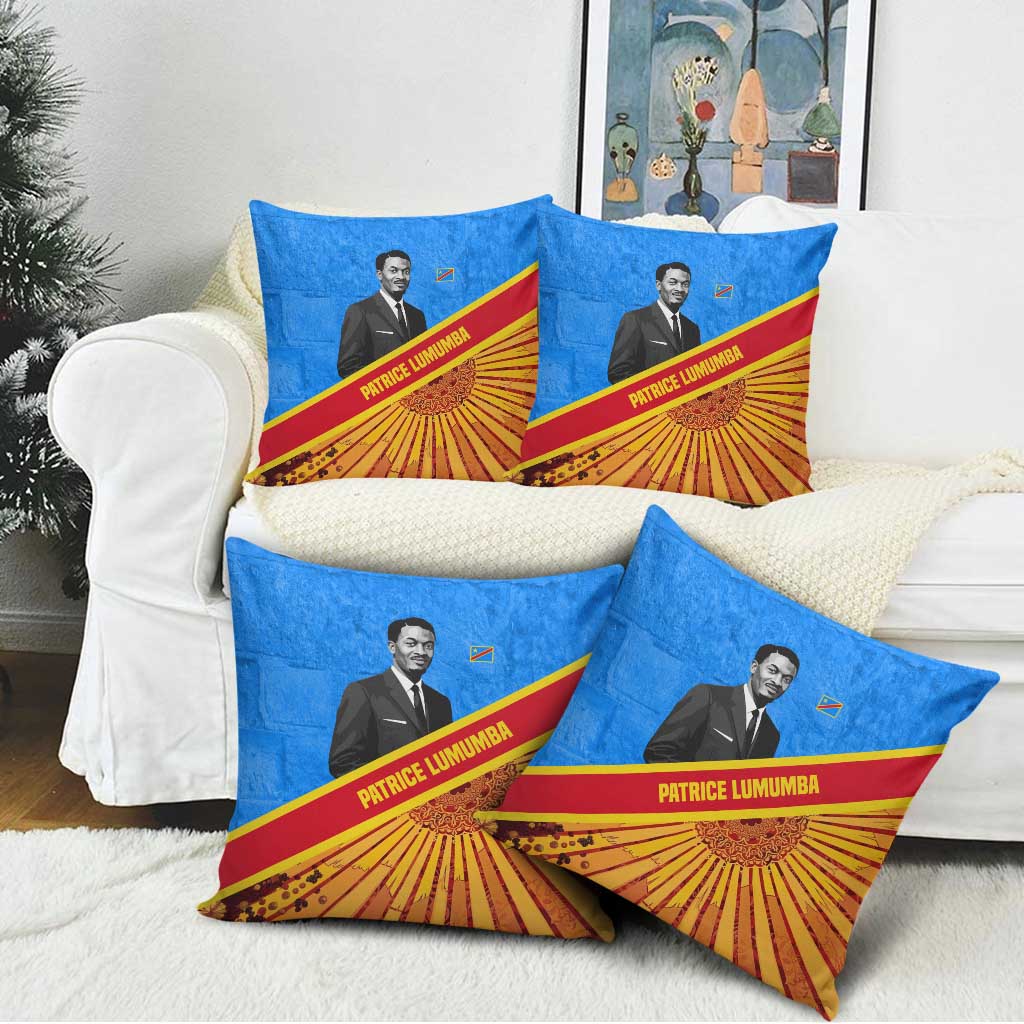 Patrice Lumumba Pillow Cover with Congolese Flag Colors and African History Quote - African Pride